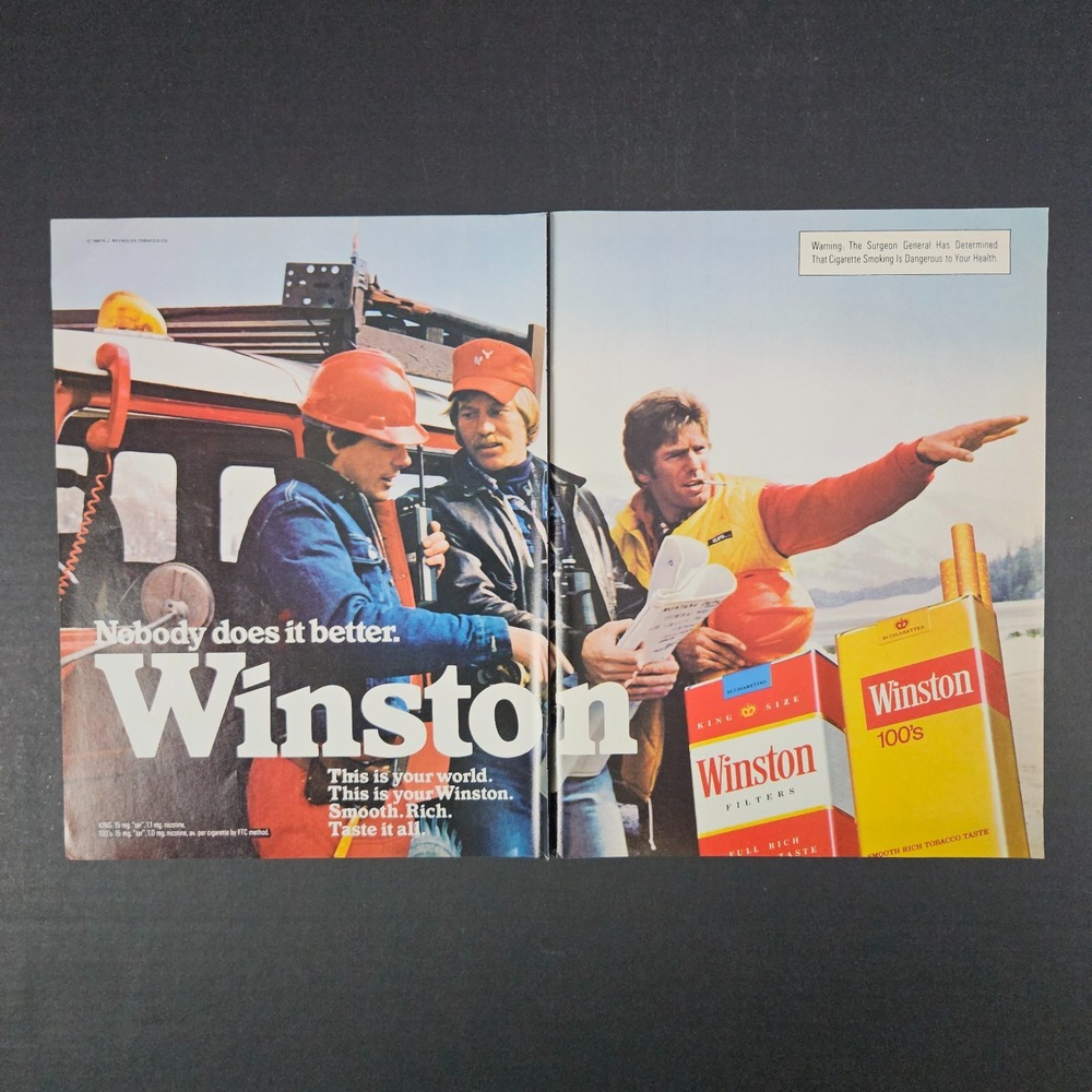 1981 RJ Reynolds Tobacco Co Winston Cigarettes Vintage Print Ad Construction Bar